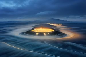 国模户外水景写真封面，天地倒影构图，清透色调，与国模雨晴水景系列风格接近