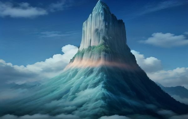 国模雨晴水景户外系列，浅水域反光与天空形成镜面效果，模特站立水中，画面天地对称